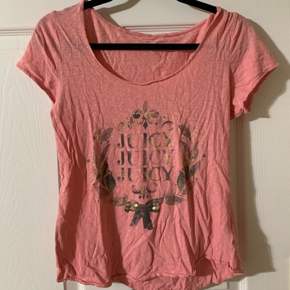 Juicy Couture Pink & Gold Graphic Tee Size Medium - Picture 1 of 4